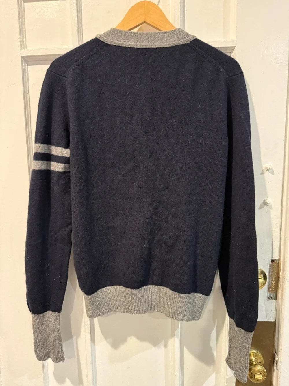 J. Crew Navy and Gray Lambswool Cardigan